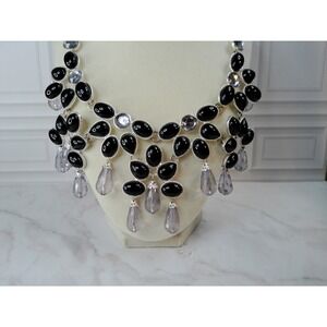 White House  Black Market Black Silver Tone Statement Chandelier Necklace